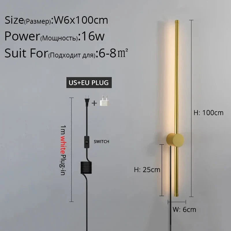 Applique murale LED moderne pour salon, chambre et cuisine | Marco Lucetti B Or 100cm / Blanc chaud Pas de télécommande