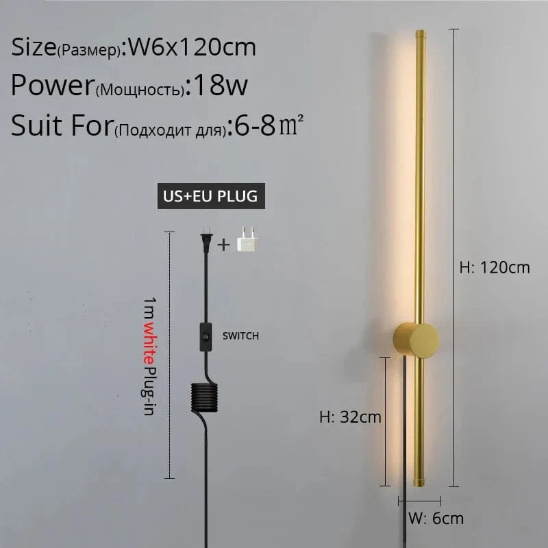 Applique murale LED moderne pour salon, chambre et cuisine | Marco Lucetti B Or 120cm / Blanc chaud Pas de télécommande