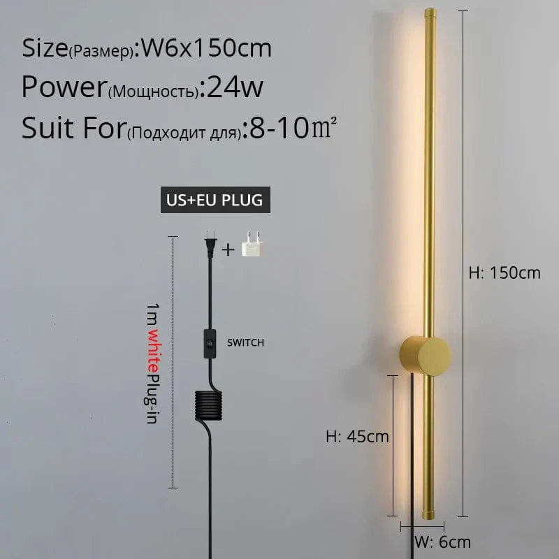 Applique murale LED moderne pour salon, chambre et cuisine | Marco Lucetti B Or 150cm / Blanc chaud Pas de télécommande