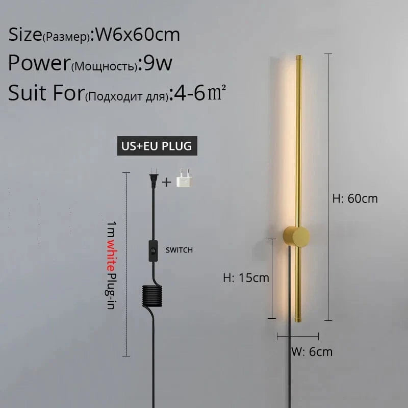Applique murale LED moderne pour salon, chambre et cuisine | Marco Lucetti B Or 60cm / Blanc chaud Pas de télécommande