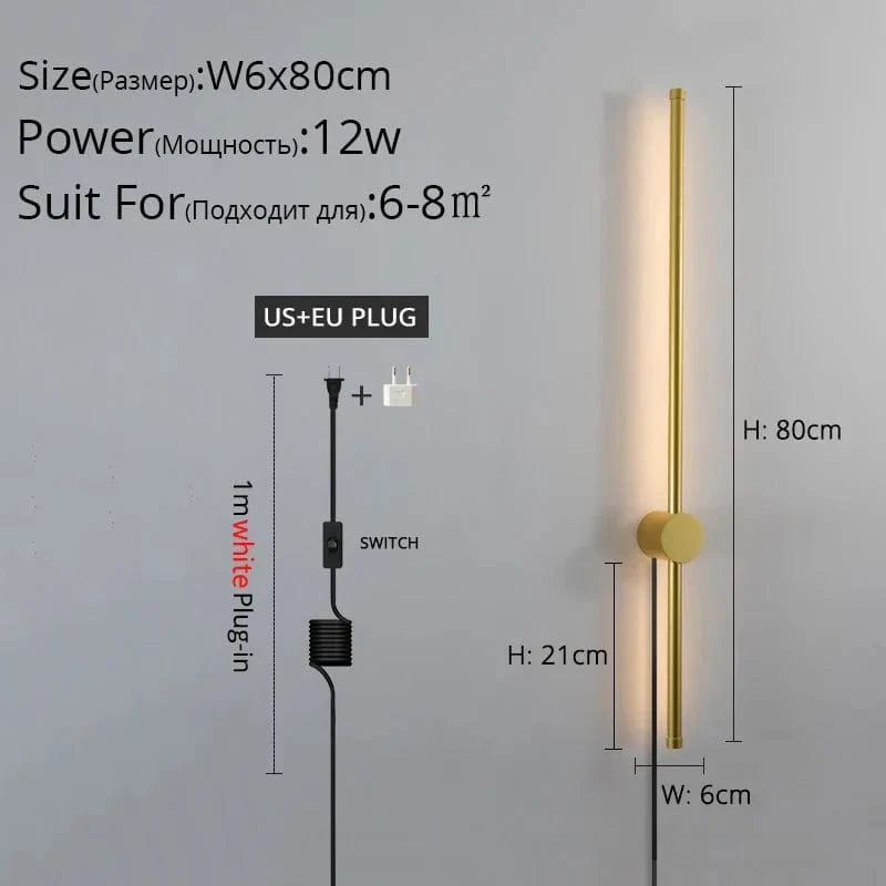 Applique murale LED moderne pour salon, chambre et cuisine | Marco Lucetti B Or 80cm / Blanc chaud Pas de télécommande