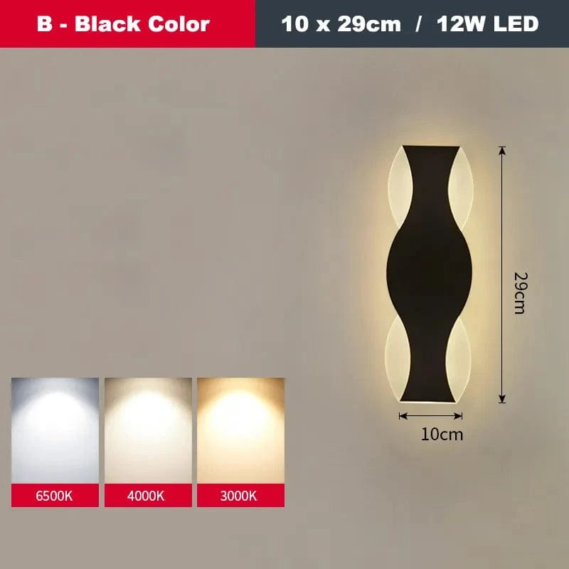 Applique Murale LED Moderne Vague intérieure | Marco Lucetti B Noir 10x29cm / Blanc chaud (2700-3500K)