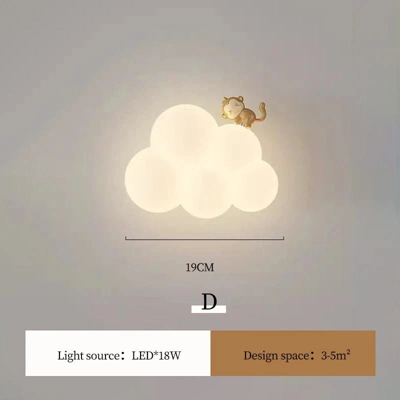 Applique murale LED "Monkey Bunny Cloud" pour enfants | Marco Lucetti D / CA 220 V-240 V | Télécommande