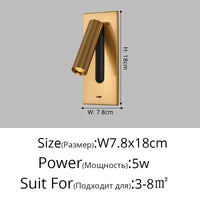 Applique murale LED multifonction avec chargeur USB intégré - Smart Design | Marco Lucetti Or A 5W / Blanc naturel (3 500-5 500 K).