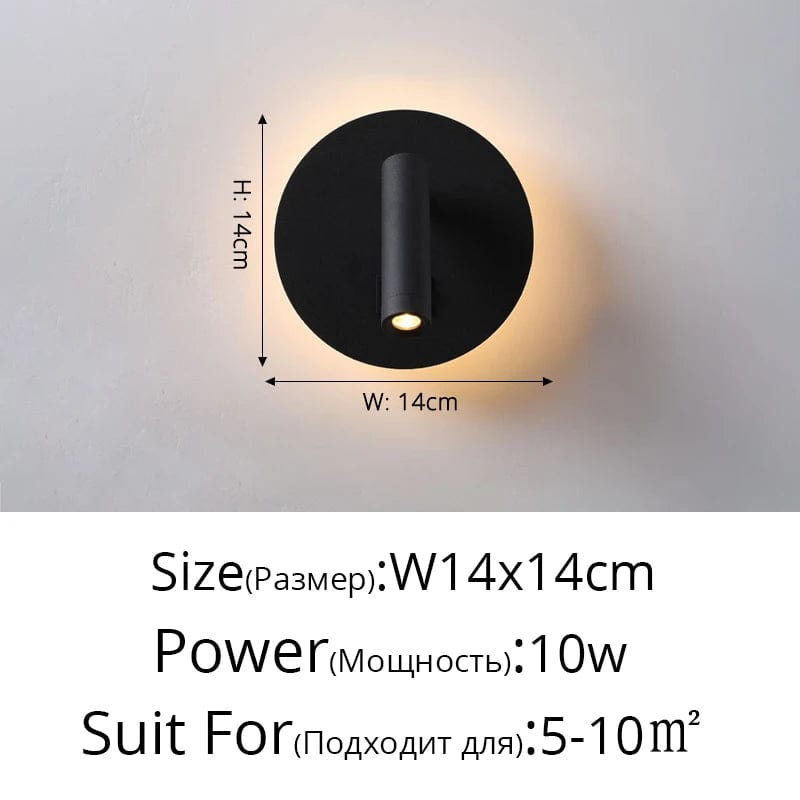 Applique murale LED noir et blanc minimaliste pour chambre d'hôtel avec interrupteur de projecteur | Marco Lucetti