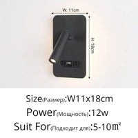 Applique murale LED noir et blanc minimaliste pour chambre d'hôtel avec interrupteur de projecteur | Marco Lucetti