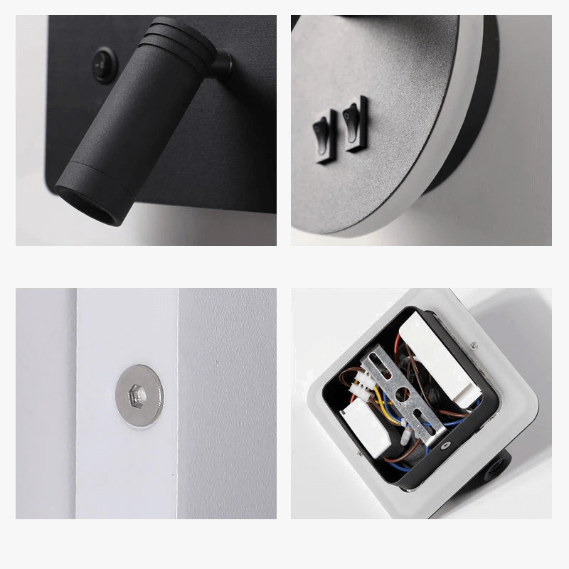 Applique murale LED noir et blanc minimaliste pour chambre d'hôtel avec interrupteur de projecteur | Marco Lucetti
