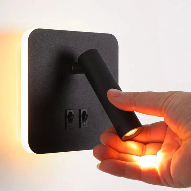 Applique murale LED noir et blanc minimaliste pour chambre d'hôtel avec interrupteur de projecteur | Marco Lucetti