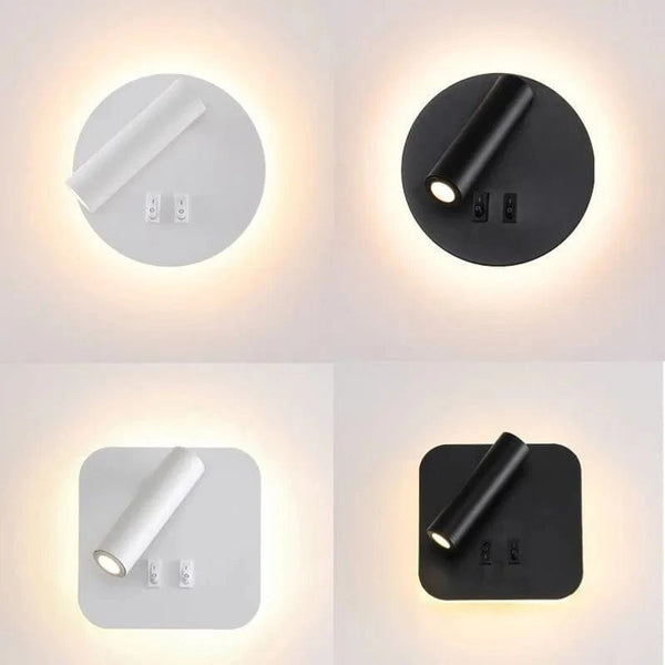 Applique murale LED noir et blanc minimaliste pour chambre d'hôtel avec interrupteur de projecteur | Marco Lucetti