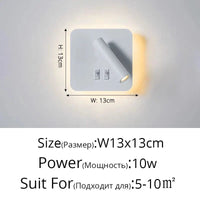 Applique murale LED noir et blanc minimaliste pour chambre d'hôtel avec interrupteur de projecteur | Marco Lucetti Blanc C L13x13cm