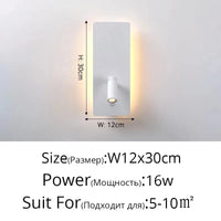 Applique murale LED noir et blanc minimaliste pour chambre d'hôtel avec interrupteur de projecteur | Marco Lucetti Blanc D L12x30cm