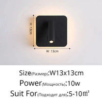 Applique murale LED noir et blanc minimaliste pour chambre d'hôtel avec interrupteur de projecteur | Marco Lucetti Noir C L13x13cm