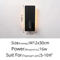 Applique murale LED noir et blanc minimaliste pour chambre d'hôtel avec interrupteur de projecteur | Marco Lucetti Noir D L12x30cm