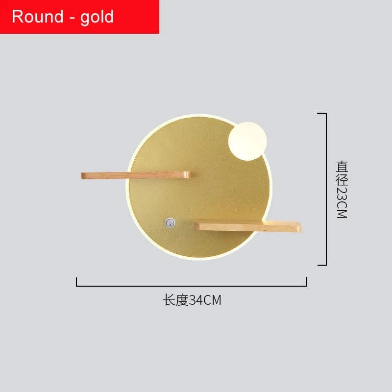 Applique murale LED nordique, design avec étagère intégrée et chargeur USB | Marco Lucetti Or rond / CHINE / Blanc chaud (2700-3500K) | 11W