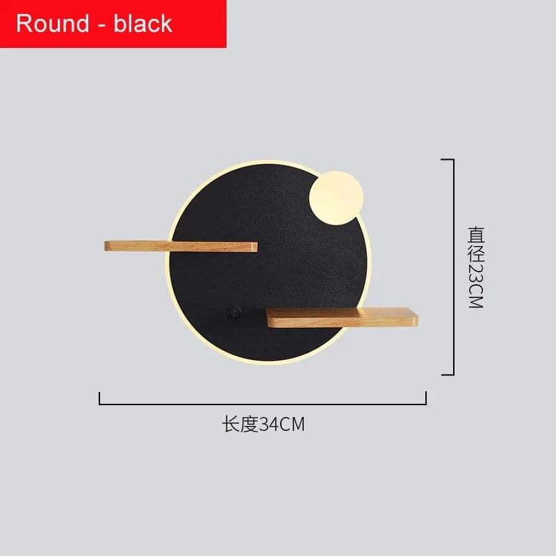Applique murale LED nordique, design avec étagère intégrée et chargeur USB | Marco Lucetti Rond noir / CHINE / Blanc chaud (2700-3500K) | 11W