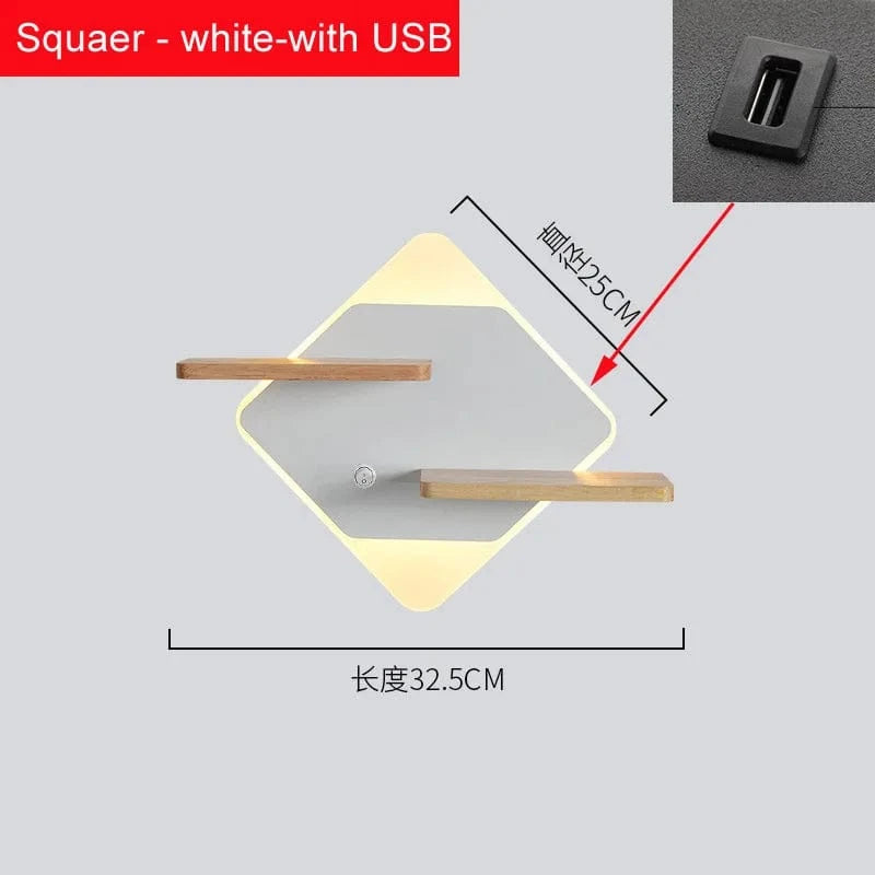 Applique murale LED nordique, design avec étagère intégrée et chargeur USB | Marco Lucetti USB carré blanc / CHINE / Blanc chaud (2700-3500K) | 11W