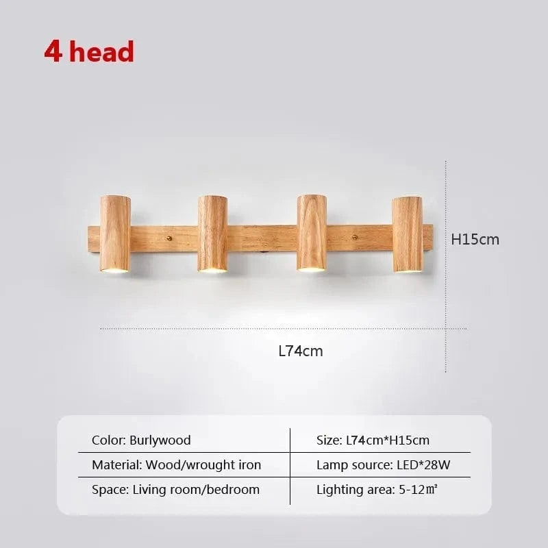 Applique murale LED nordique en bois multi-angle réglable - Projecteur de lumière pour chambres, salons et études Den | Marco Lucetti WL588 Burlywood 4H / Blanc froid