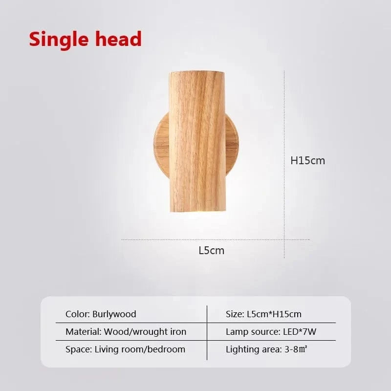 Applique murale LED nordique en bois multi-angle réglable - Projecteur de lumière pour chambres, salons et études Den | Marco Lucetti WL588 Burlywood / Blanc froid