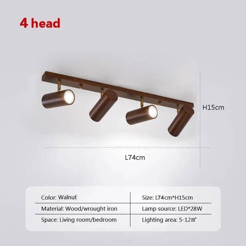 Applique murale LED nordique en bois multi-angle réglable - Projecteur de lumière pour chambres, salons et études Den | Marco Lucetti WL588 Noyer 4H / Blanc froid