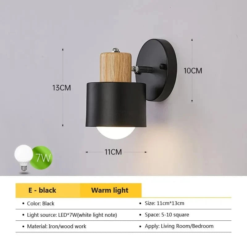 Applique murale LED nordique en bois - Style minimaliste | Marco Lucetti WL555D Noir / Blanc froid