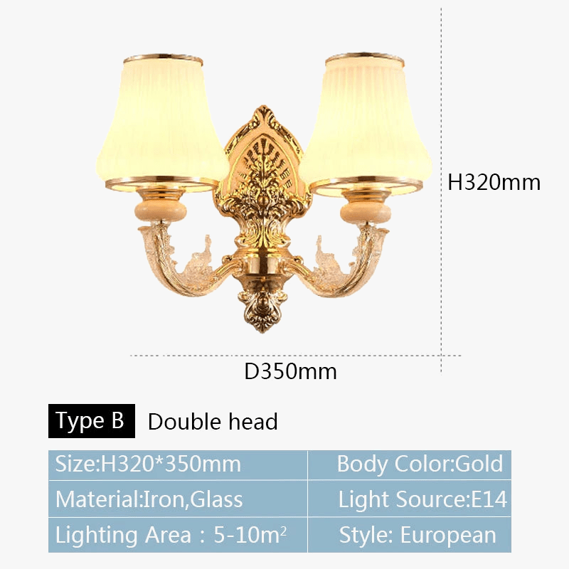 Applique murale LED nordique européenne en verre doré - Décoration premium | Marco Lucetti