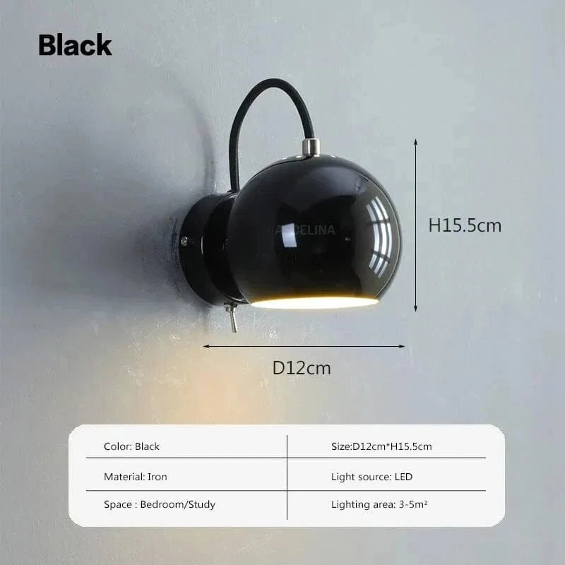 Applique murale LED nordique minimaliste rotative en fer | Marco Lucetti LWL152 Noir