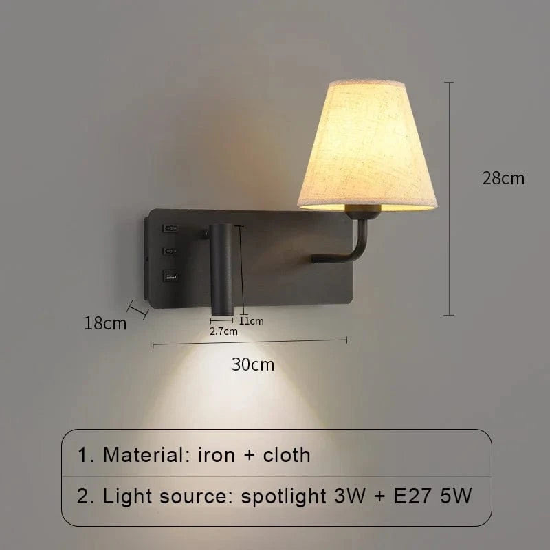 Applique murale LED nordique moderne avec interrupteur USB - Design épuré | Marco Lucetti Noir gauche / Blanc chaud (2700-3500K)