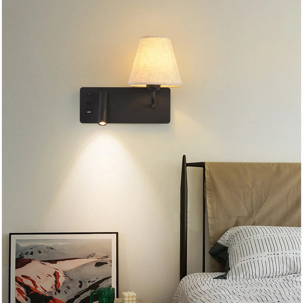 Applique murale LED nordique moderne pour hôtel avec interrupteur USB