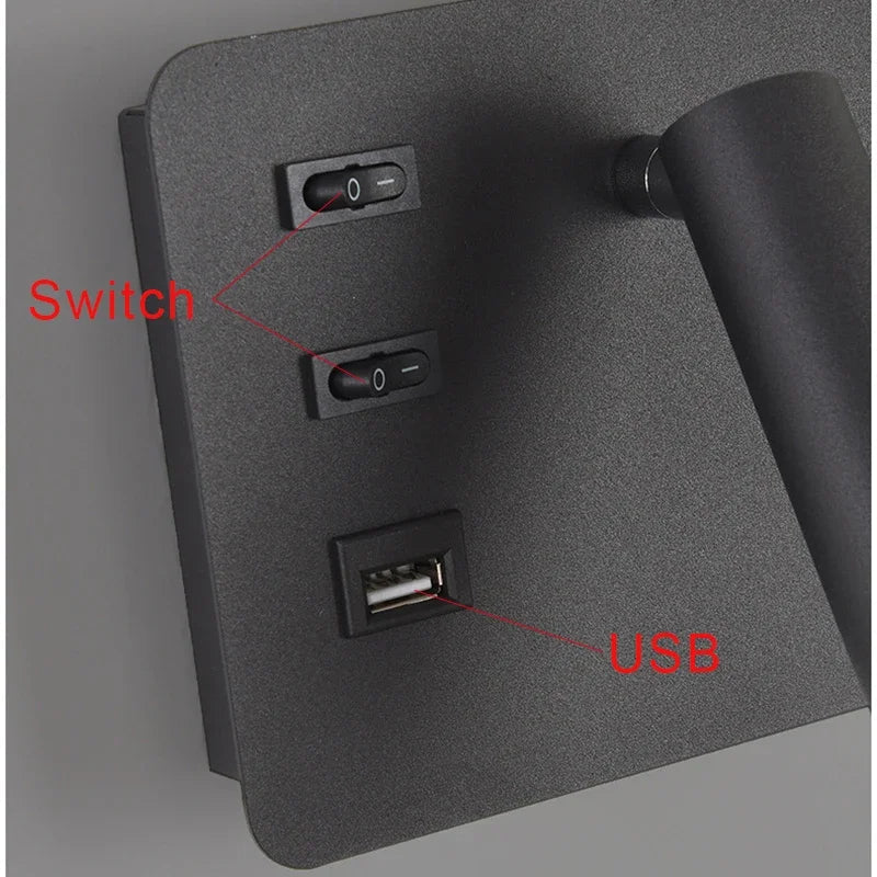 Applique murale LED nordique moderne pour hôtel avec interrupteur USB