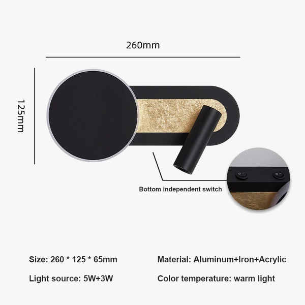 Applique Murale LED Rotative Nordique Moderne Avec Interrupteur