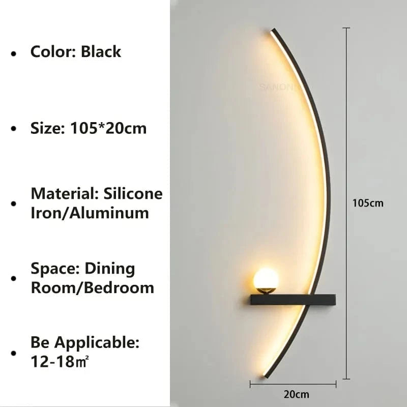 Applique murale LED nordique rayée | Marco Lucetti Noir Droite 105CM / Gradation continue (RC)