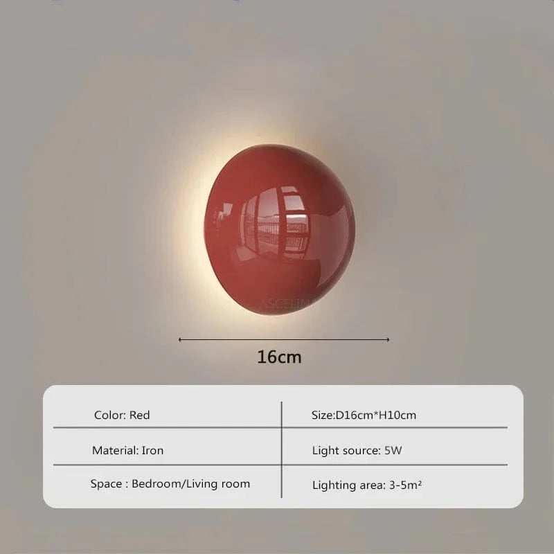 Applique murale LED nordique ronde en métal pour une déco intérieure de style scandinave | Marco Lucetti Rouge / Blanc chaud