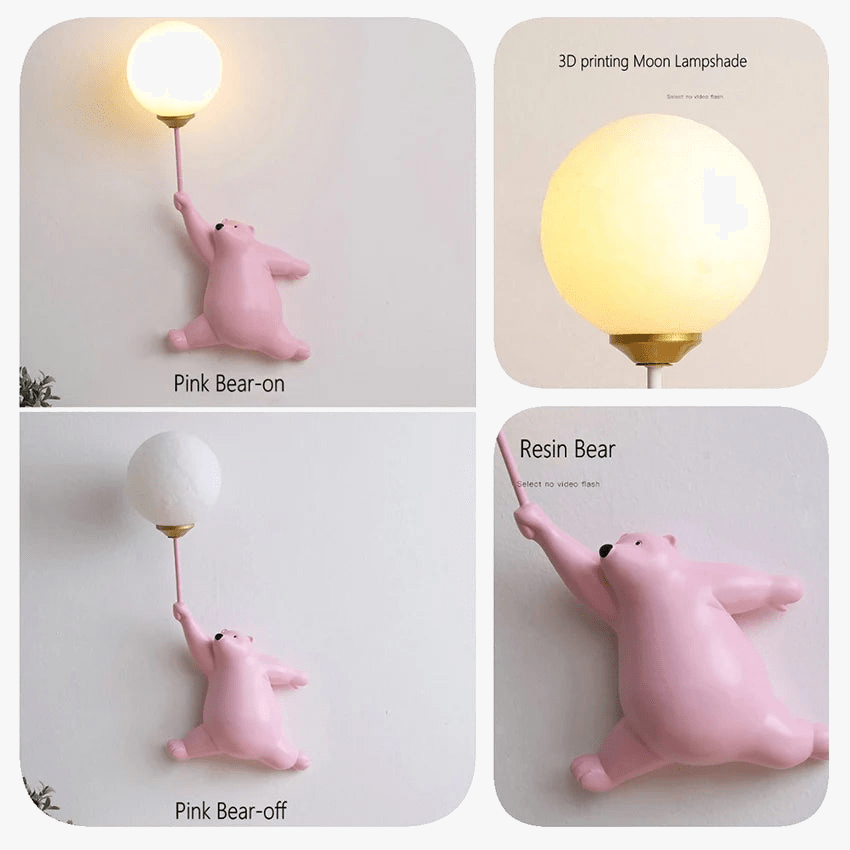  Applique Murale LED Ours Lune Boule, Lampe de Chevet Enfants Chambre Fille | Marco Lucetti