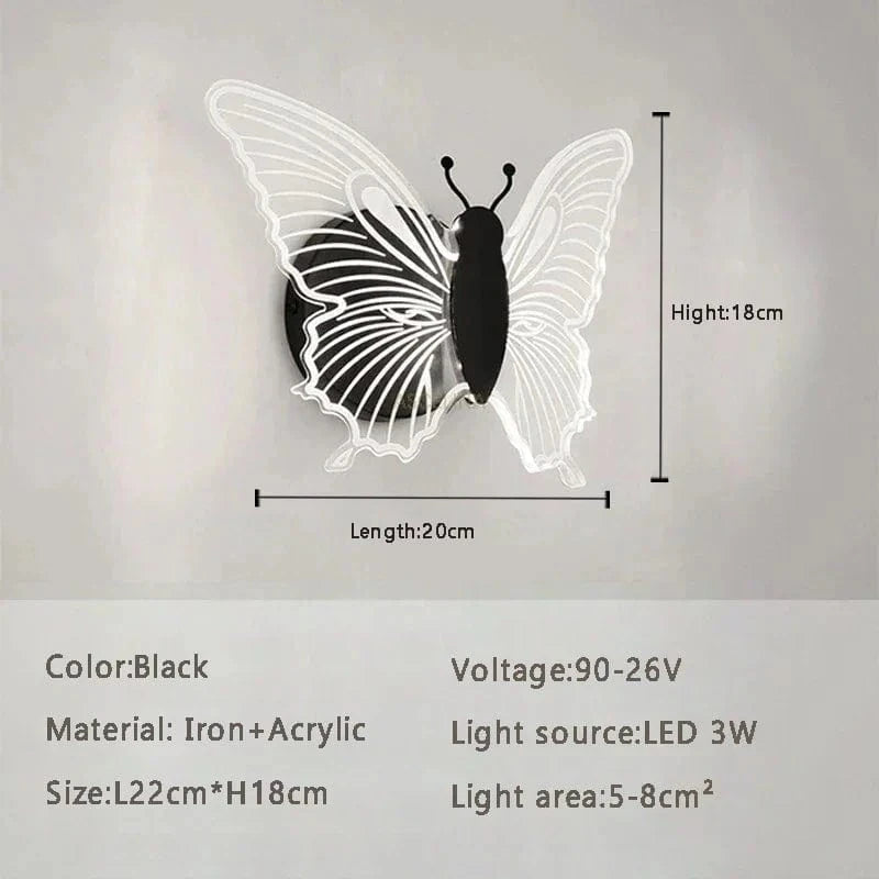 Applique murale LED Papillon Noir - Élégance Lumineuse | Marco Lucetti Noir 22CM / Blanc chaud