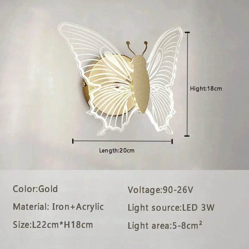 Applique murale LED Papillon Noir - Élégance Lumineuse | Marco Lucetti Or 22CM / Blanc chaud
