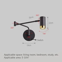 Applique murale LED pivotante, à bras long, avec capteur tactile - Design moderne | Marco Lucetti WD248 noir / Lumière froide / Pas de capteur