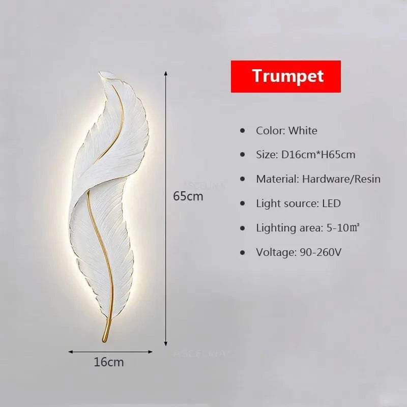 Applique murale LED Plume en résine - Modèle Moderne aux Couleurs Rose et Bleu | Marco Lucetti LWL141 Blanc 16cm / Blanc froid-Pas de RC