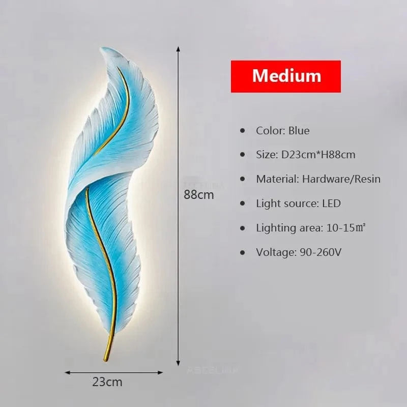 Applique murale LED Plume en résine - Modèle Moderne aux Couleurs Rose et Bleu | Marco Lucetti LWL141 Bleu 23cm / Blanc froid-Pas de RC