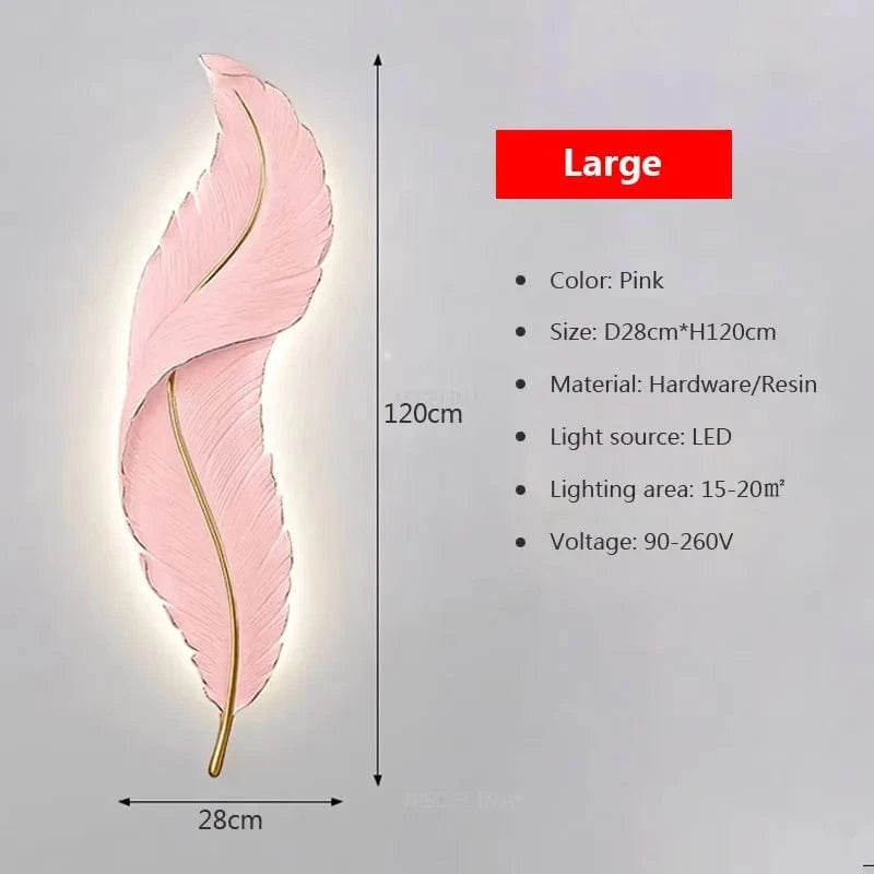 Applique murale LED Plume en résine - Modèle Moderne aux Couleurs Rose et Bleu | Marco Lucetti LWL141 Rose 28cm / Blanc froid-Pas de RC
