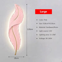 Applique murale LED Plume en résine - Modèle Moderne aux Couleurs Rose et Bleu | Marco Lucetti LWL141 Rose 28cm / Blanc froid-Pas de RC