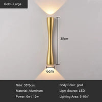 Applique murale LED Premium pour intérieur et extérieur, design moderne et minimaliste, imperméable | Marco Lucetti Or Grand / CHINE / Blanc chaud (2700-3500K) | 6W