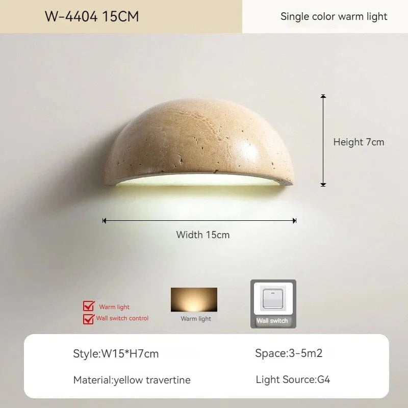 Applique murale LED rétro semi-circulaire en travertin naturel - Idéal pour une décoration tendance | Marco Lucetti Lumière chaude