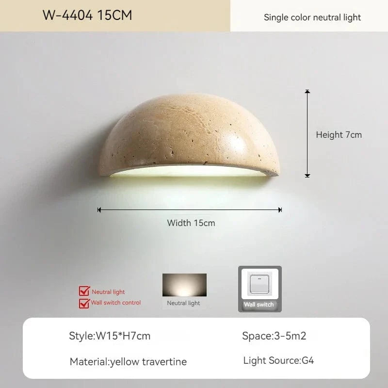 Applique murale LED rétro semi-circulaire en travertin naturel - Idéal pour une décoration tendance | Marco Lucetti Lumière naturelle