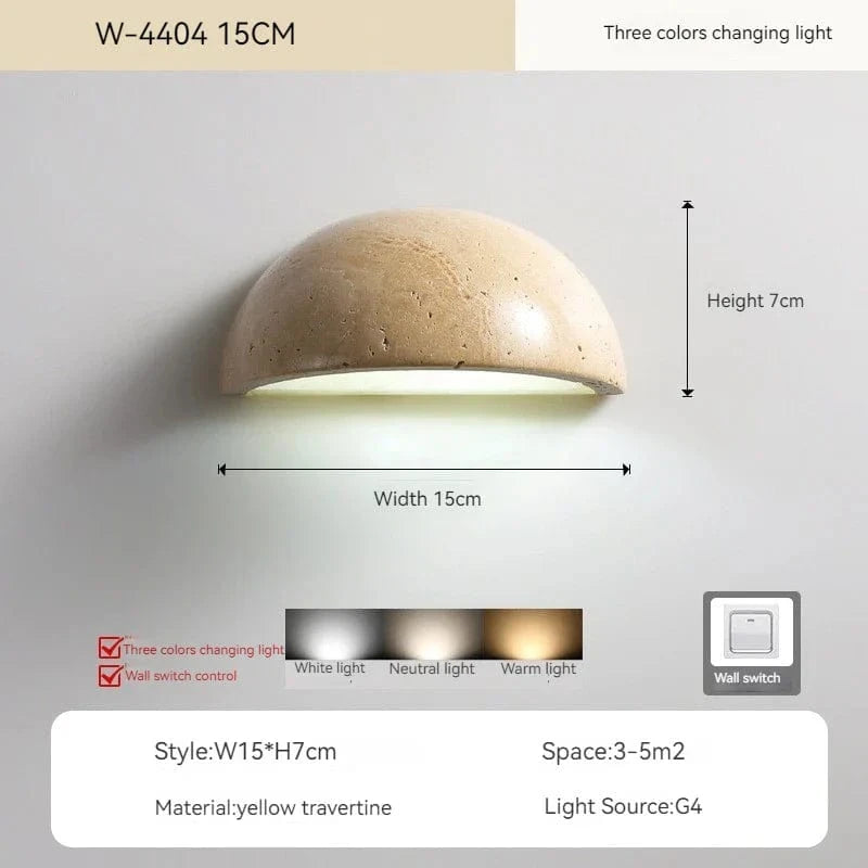 Applique murale LED rétro semi-circulaire en travertin naturel - Idéal pour une décoration tendance | Marco Lucetti Lumière tricolore