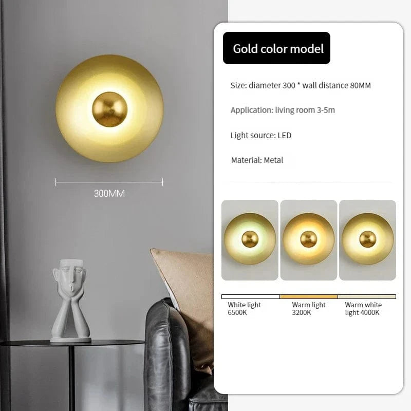 Applique murale LED ronde de luxe pour une décoration moderne | Marco Lucetti Or / Lumière tricolore