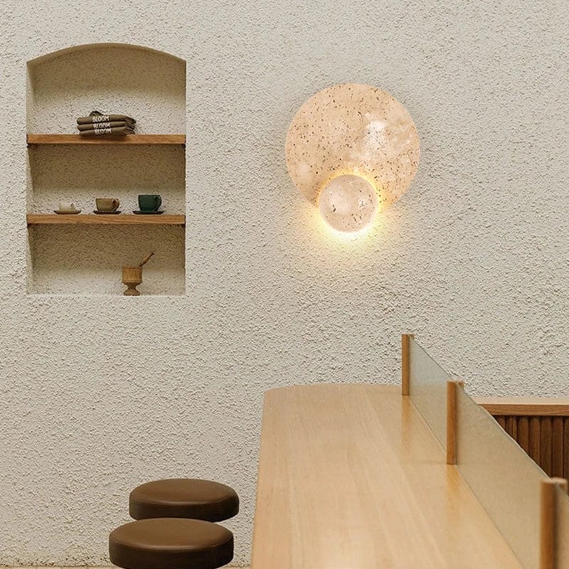 Applique Murale LED Ronde en Pierre Naturelle Art Déco: Luminaires Haut de Gamme | Marco Lucetti Lumière chaude 3000K