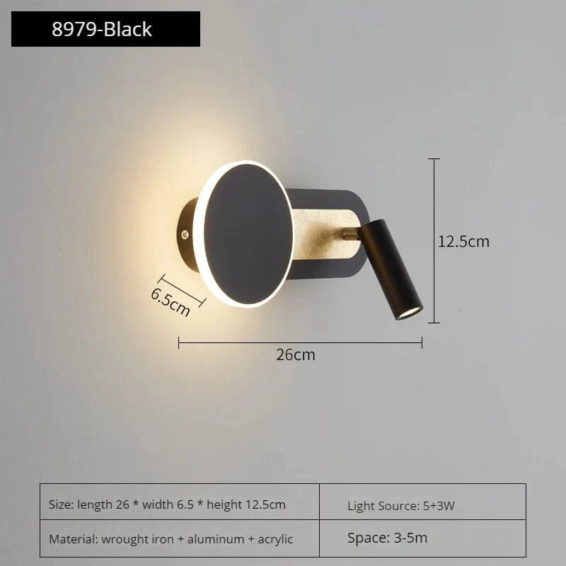 Applique Murale LED Rotative Nordique Moderne Avec Interrupteur | Marco Lucetti Noir / Blanc chaud (2700-3500K)
