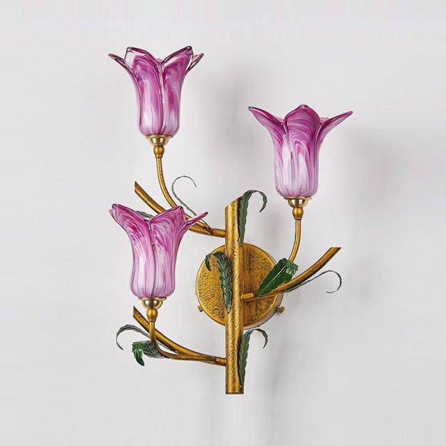 Applique murale LED rustique "Fleur Colorée" | Marco Lucetti 3 lampes - Violet