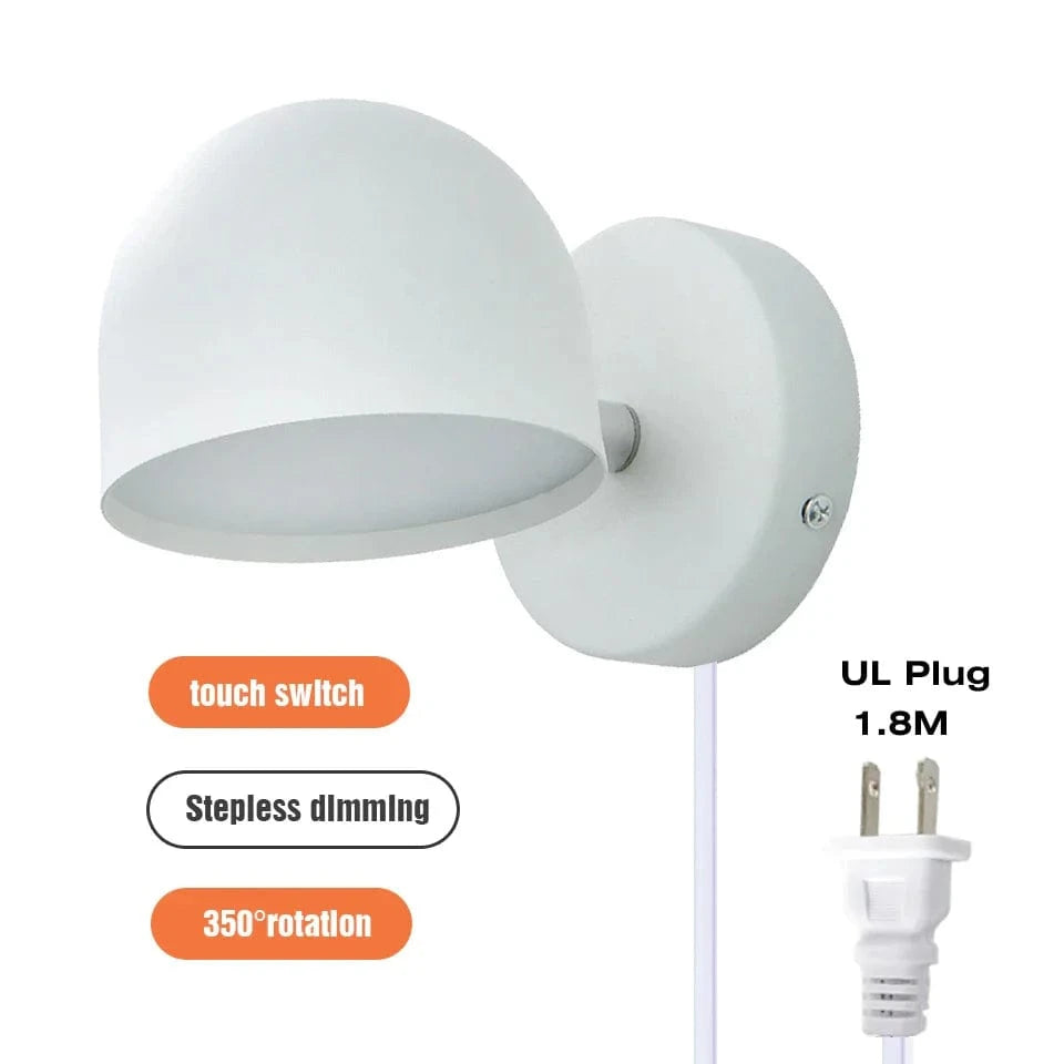 Applique murale LED Smart Touch, rotation à 350°, variateur et prise | Marco Lucetti Prise UL blanche / Lumière chaude 3000K