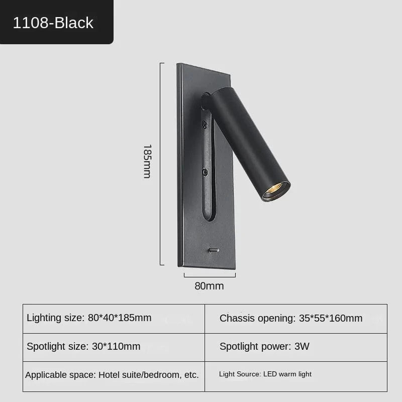 Applique murale LED SmartCharge pour hôtel | Marco Lucetti 1108-noir